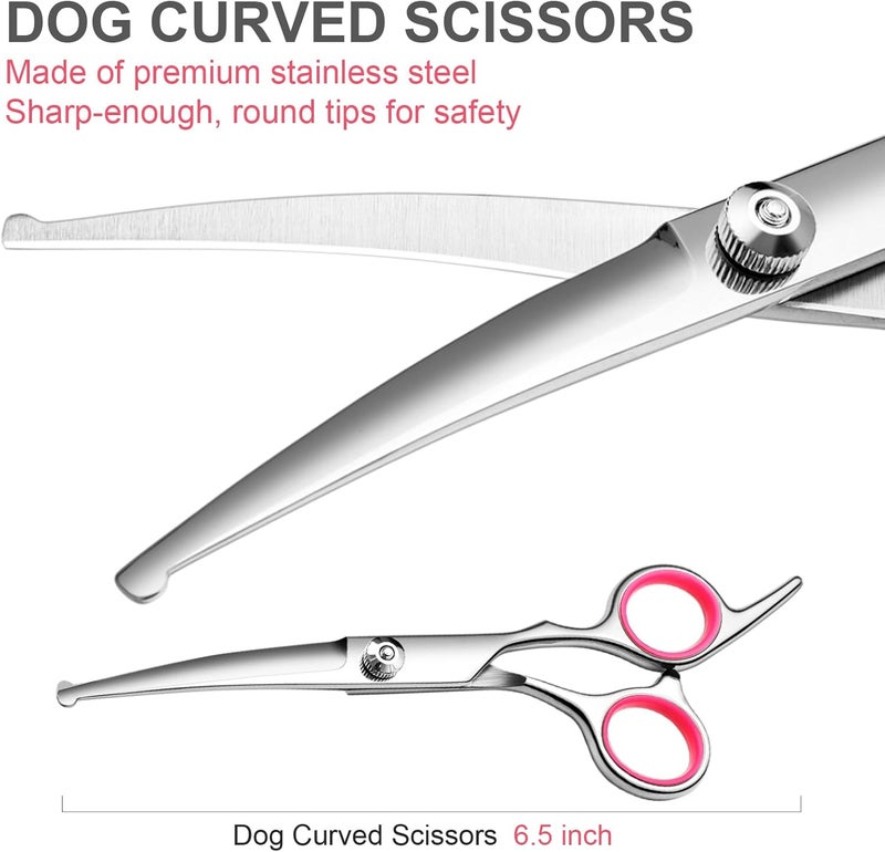 FAIGEO Professional Dog Grooming Scissors Kit, Titanium Coated Dog Scissors for Grooming, Grooming Shears Kit for Dogs Cat At Home (Pink 5 in 1) - Image 3